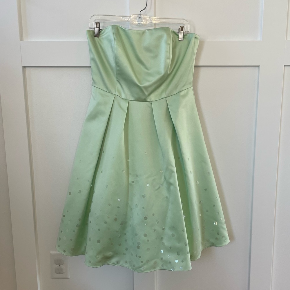 David’s Bridal Pistachio Color Strapless Bridesmaid Dress